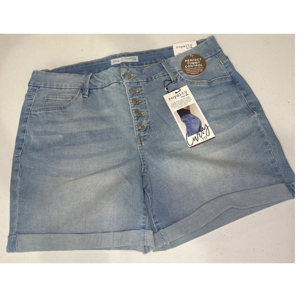 Royalty for Me Curvy Fit Ultra High Rise Light Wash Button Fly Shorts 14W NWT